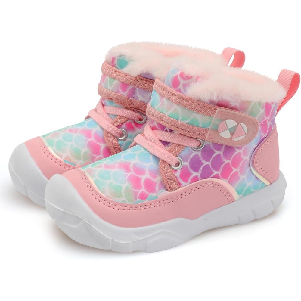 imageCentipede Demon Toddler Boots Boys Girls Winter Boots Waterproof Fleece Kids Snow Boots Faux Fur Booties Warm Walking Shoes for Indoor OutdoorPink Scale
