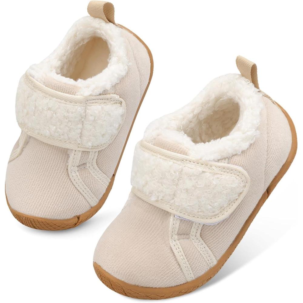 imageCentipede Demon Toddler Slippers Boys Girls Fuzzy House Slippers Kids Baby House Shoes Indoor Outdoor Winter Shoes Adjustable Warm SneakersSolid Beige