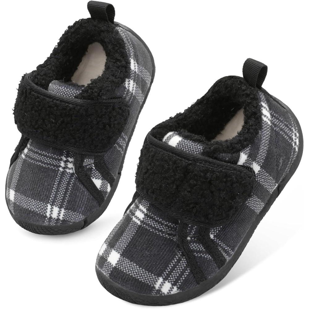 imageCentipede Demon Toddler Slippers Boys Girls Fuzzy House Slippers Kids Baby House Shoes Indoor Outdoor Winter Shoes Adjustable Warm SneakersTu Plaidpattern