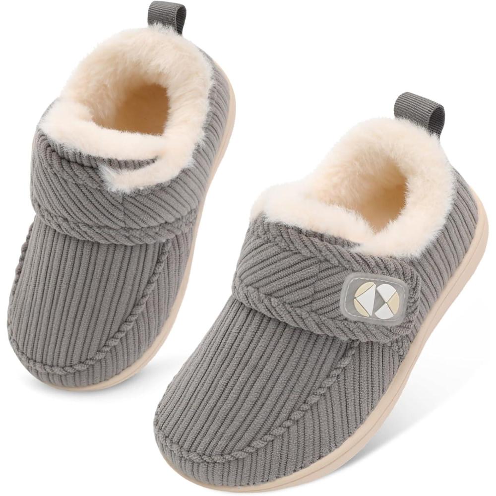 imageCentipede Demon Toddler Slippers Fuzzy Kids House Slippers Rubber Soles Toddler Winter Shoes Wide Boots for Indoor OutdoorLightgrey