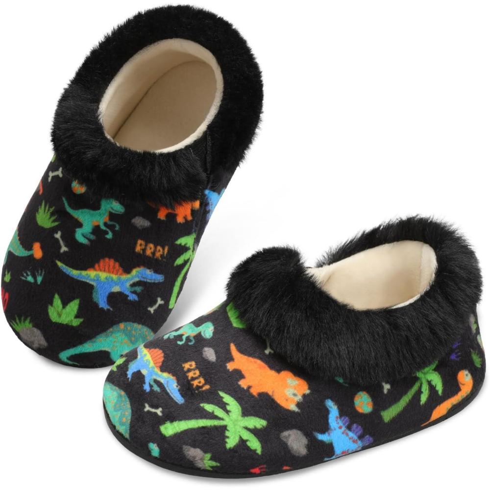 imageCentipede Demon Toddler Slippers for Boys Girls Slip on Kids Baby Toddlers House Shoes Lightweight Barefoot Furry Sock Shoes Indoor Outdoor Warm Walking ShoesPa Blackdinosaur