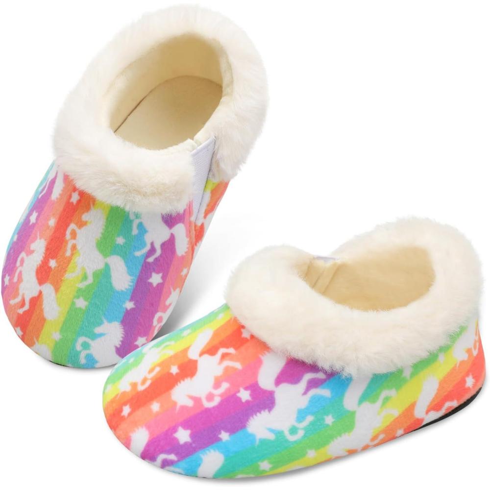 imageCentipede Demon Toddler Slippers for Boys Girls Slip on Kids Baby Toddlers House Shoes Lightweight Barefoot Furry Sock Shoes Indoor Outdoor Warm Walking ShoesRainbow Horse