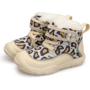 Centipede Demon Toddler Boots Boys Girls Winter Boots Waterproof Fleece Kids Snow Boots Faux Fur Booties Warm Walking Shoes for Indoor Outdoor(Beige Leo)