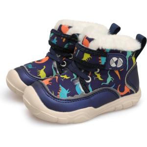Centipede Demon Toddler Boots Boys Girls Winter Boots Waterproof Fleece Kids Snow Boots Faux Fur Booties Warm Walking Shoes for Indoor Outdoor(Navy Dinosaur)