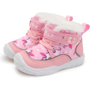 Centipede Demon Toddler Boots Boys Girls Winter Boots Waterproof Fleece Kids Snow Boots Faux Fur Booties Warm Walking Shoes for Indoor Outdoor(Pink Uni)