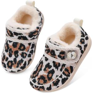 Centipede Demon Toddler Slippers Fuzzy Kids House Slippers Rubber Soles Toddler Winter Shoes Wide Boots for Indoor Outdoor(Beigeleo)