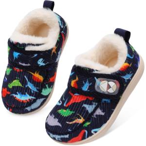Centipede Demon Toddler Slippers Fuzzy Kids House Slippers Rubber Soles Toddler Winter Shoes Wide Boots for Indoor Outdoor(Greydino)