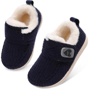 Centipede Demon Toddler Slippers Fuzzy Kids House Slippers Rubber Soles Toddler Winter Shoes Wide Boots for Indoor Outdoor(Navy)