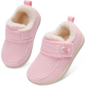 Centipede Demon Toddler Slippers Fuzzy Kids House Slippers Rubber Soles Toddler Winter Shoes Wide Boots for Indoor Outdoor(Pink)