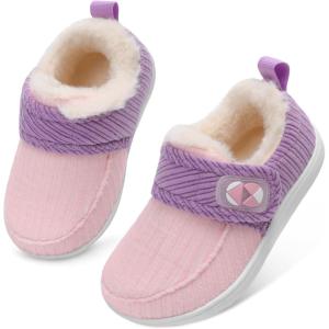Centipede Demon Toddler Slippers Fuzzy Kids House Slippers Rubber Soles Toddler Winter Shoes Wide Boots for Indoor Outdoor(Purplepink)