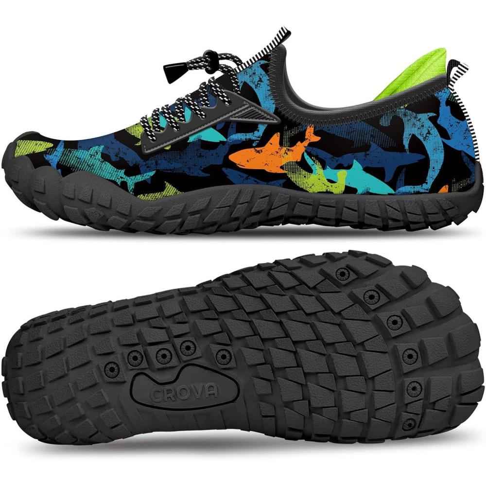 imageBuiltin Heel Grips Water Shoes for Kids Girls Boys Hiking Wide Barefoot Swim Beach Pool Big KidColorful Sharks
