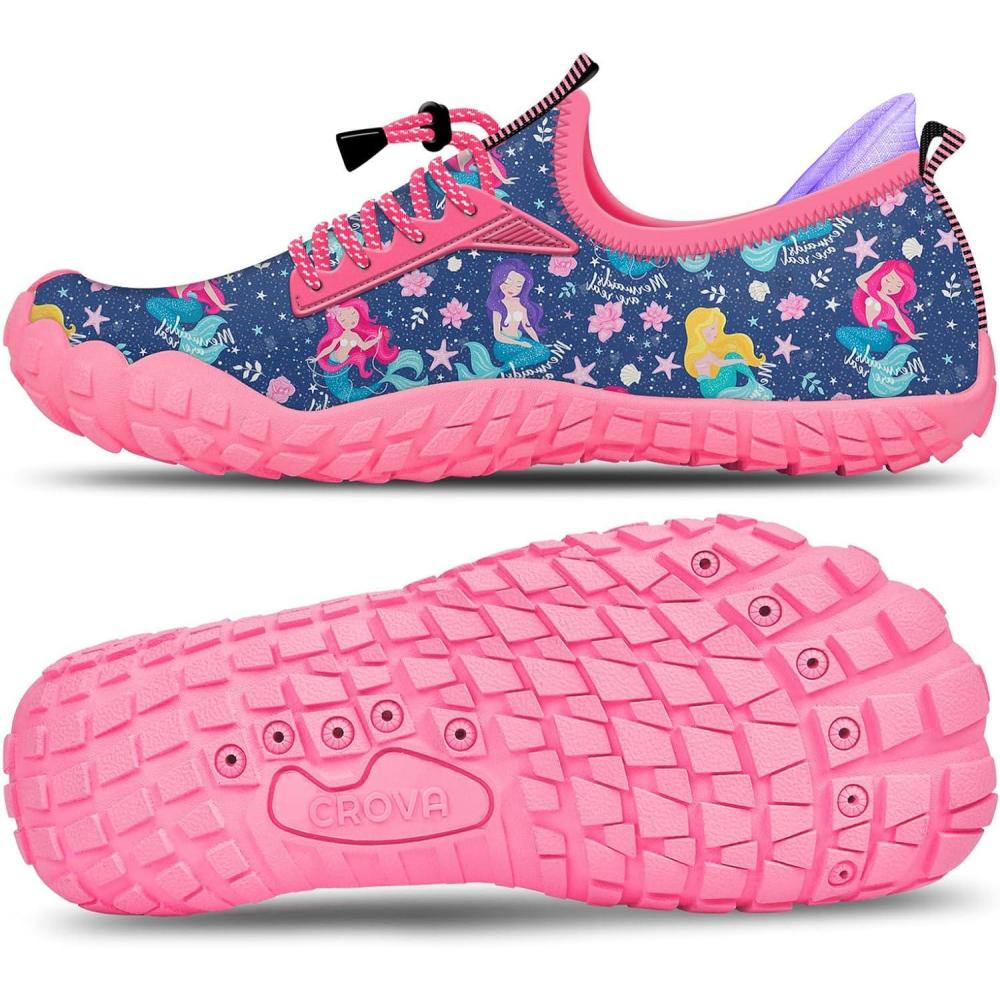 imageBuiltin Heel Grips Water Shoes for Kids Girls Boys Hiking Wide Barefoot Swim Beach Pool Big KidLeisurely Mermaid