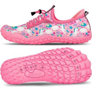 Built-in Heel Grips Water Shoes for Kids Girls Boys Hiking Wide Barefoot Swim Beach Pool Big Kid(Pink Unicorn01)