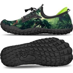 Built-in Heel Grips Water Shoes for Kids Girls Boys Hiking Wide Barefoot Swim Beach Pool Big Kid(Prehistoric Dinosaur)