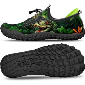 Built-in Heel Grips Water Shoes for Kids Girls Boys Hiking Wide Barefoot Swim Beach Pool Big Kid(Rainforest Crocodiles)
