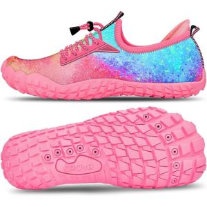 Built-in Heel Grips Water Shoes for Kids Girls Boys Hiking Wide Barefoot Swim Beach Pool Big Kid(Romantic Blue Pink)