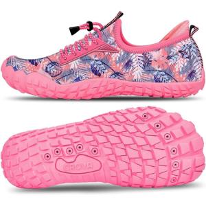 Built-in Heel Grips Water Shoes for Kids Girls Boys Hiking Wide Barefoot Swim Beach Pool Big Kid(Seaweed Pink)