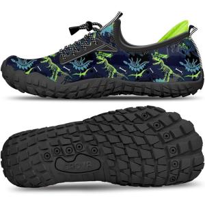 Built-in Heel Grips Water Shoes for Kids Girls Boys Hiking Wide Barefoot Swim Beach Pool Big Kid(Skeleton Dinosaur)