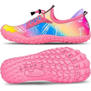 Built-in Heel Grips Water Shoes for Kids Girls Boys Hiking Wide Barefoot Swim Beach Pool Big Kid(Summer Rainbow)