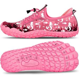 Built-in Heel Grips Water Shoes for Kids Girls Boys Hiking Wide Barefoot Swim Beach Pool Big Kid(White Mermaid)