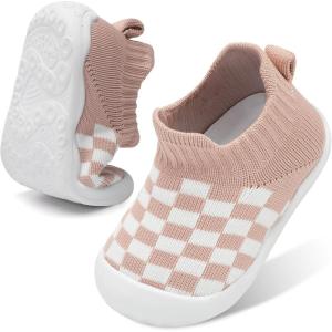 Centipede Demon Baby Shoes Baby Boys Girls Sock Shoes Breathable Infants Toddlers Slippers Indoor Outdoor Boots First Walking Shoe Slip On Sneakers Non Slip with Soft Rubber Soles(Plaid Pinkwhite)