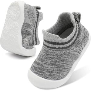 Centipede Demon Baby Shoes Baby Boys Girls Sock Shoes Breathable Infants Toddlers Slippers Indoor Outdoor Boots First Walking Shoe Slip On Sneakers Non Slip with Soft Rubber Soles(Stripe Colorgrey)
