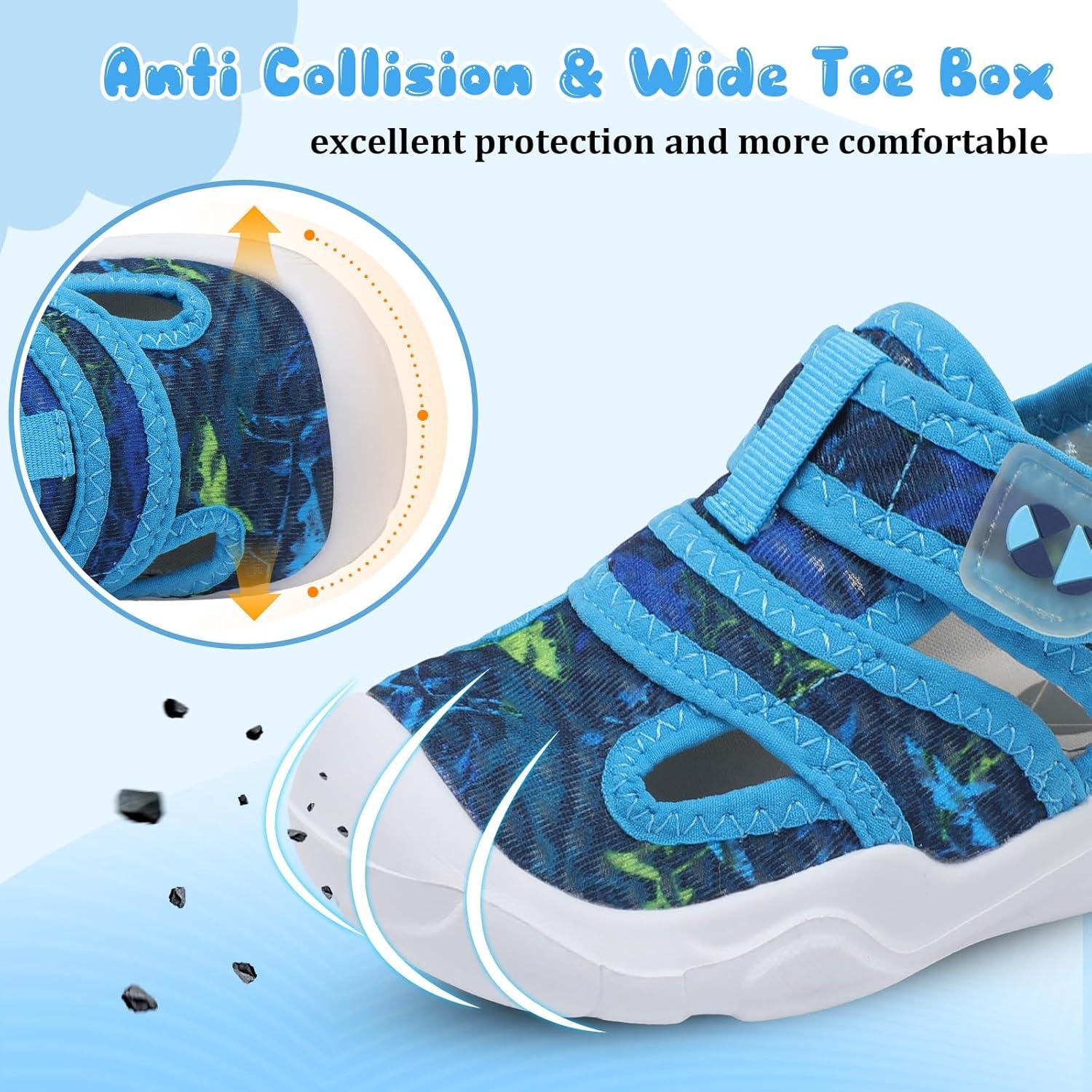 image:imageCentipede Demon Toddler Sandals for Boys Girls Kids Water Sandals Outdoor Breathable Aqua Shoes Summer Barefoot Shoes Lightweight Qucik Dry for Swim Pool BeachNavy Shark