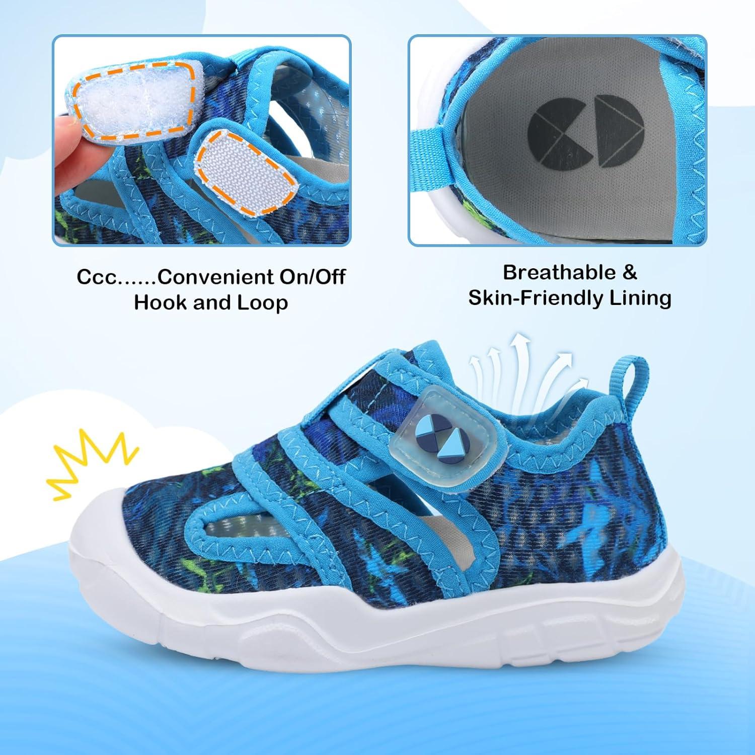 image:imageCentipede Demon Toddler Sandals for Boys Girls Kids Water Sandals Outdoor Breathable Aqua Shoes Summer Barefoot Shoes Lightweight Qucik Dry for Swim Pool BeachNavy Shark