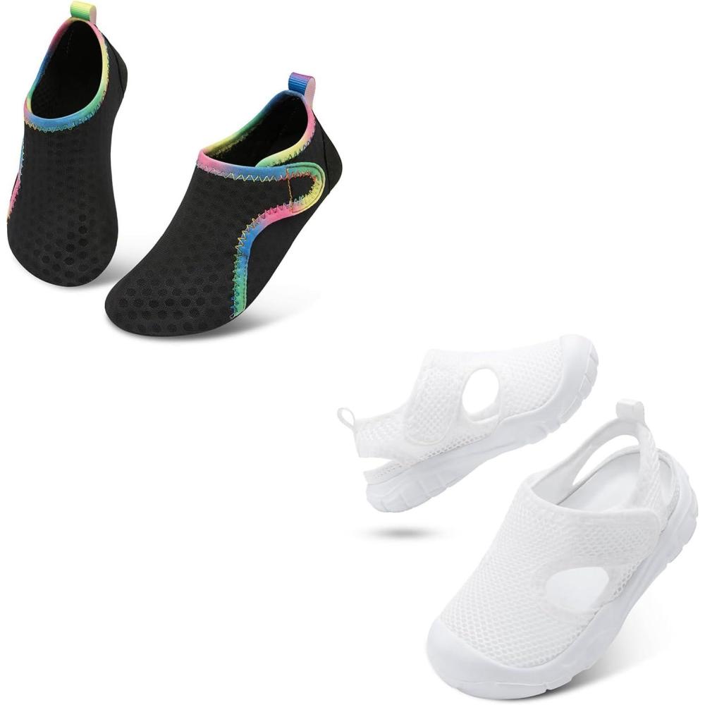 image:imageToddler Water Shoes for Boys Girls Swim Beach Kids Aqua Socks Set of 2 Pairs Size 67 Toddler Black White