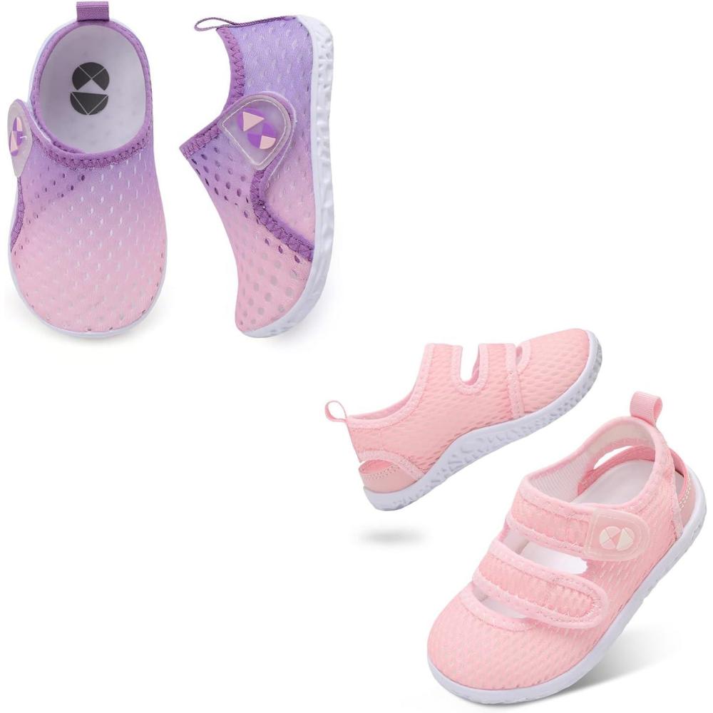 image:imageToddler Water Shoes for Boys Girls Swim Beach Kids Aqua Socks Set of 2 Pairs Size 7 Toddler Mesh Gradation Purple Pink