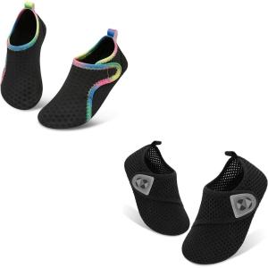 Kids Water Shoes for Boys Girls Swim Beach Kids Aqua Socks Set of 2 Pairs Size 1.5-2 Little/Big Kid Black