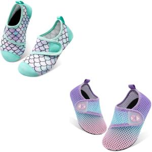 Kids Water Shoes for Boys Girls Swim Beach Kids Aqua Socks Set of 2 Pairs Size 1.5-2 Little/Big Kid Greenscale Gradation Purple