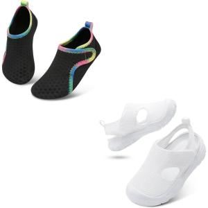 Toddler Water Shoes for Boys Girls Swim Beach Kids Aqua Socks Set of 2 Pairs Size 6-7 Toddler Black White