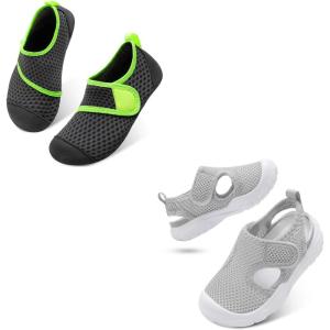 Toddler Water Shoes for Boys Girls Swim Beach Kids Aqua Socks Set of 2 Pairs Size 6-7 Toddler Graygreen Lightgrey