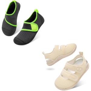 Toddler Water Shoes for Boys Girls Swim Beach Kids Aqua Socks Set of 2 Pairs Size 6-7 Toddler Greygreen Beige