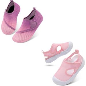 Toddler Water Shoes for Boys Girls Swim Beach Kids Aqua Socks Set of 2 Pairs Size 6-7 Toddler Purplepink Pink