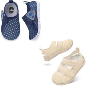 Toddler Water Shoes for Boys Girls Swim Beach Kids Aqua Socks Set of 2 Pairs Size 7 Toddler Mesh Navy Beige