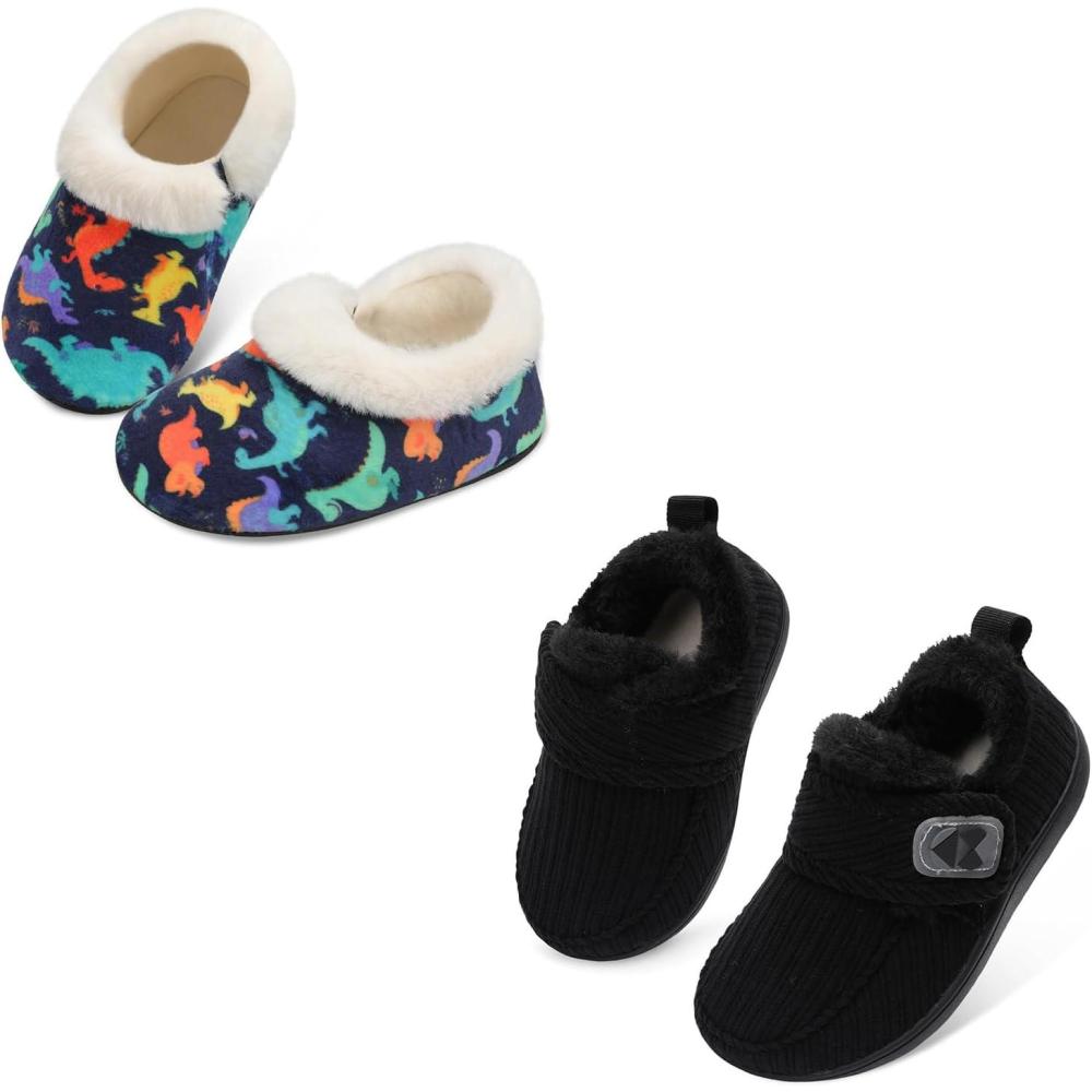 image:imageCentipede Demon Toddler Slippers for Boys Girls Slip On Kids House Shoes Set of 2 Pairs Size 7 Toddler Dinosaur Black