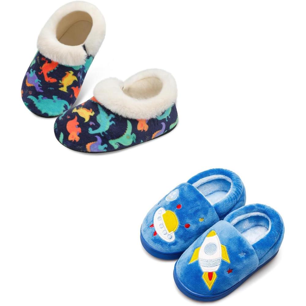 image:imageCentipede Demon Toddler Slippers for Boys Girls Slip On Kids House Shoes Set of 2 Pairs Size 7 Toddler Dinosaur and Blue