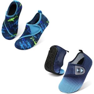 Kids Water Shoes for Boys Girls Swim Beach Kids Aqua Socks Set of 2 Pairs Size 1.5-2 Little/Big Kid Navy Shark Gradation Blue